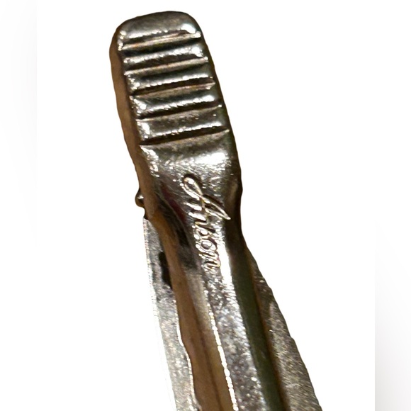 Vintage 1950s Anson Silver Toned Tie Bar & Cuff Link Set w/Mother of Pearl Inlay - Picture 4 of 6